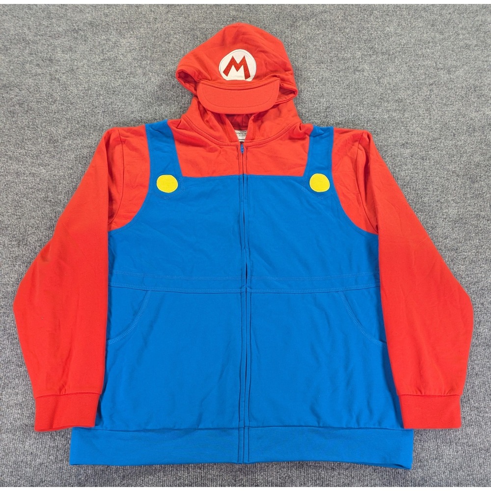 Super Nintendo World Universal Studios Mario Costume Hoodie Red Blue XL